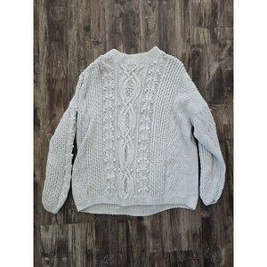 Express Tricot Hand Knit Cotton Sweater Size Large White Cable Knit Crewneck